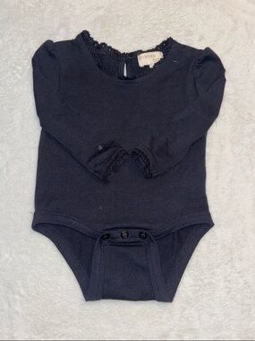(3 for $10) btween babyLong-Sleeve black Baby One-Piece Bodysuit with Lace Trim
